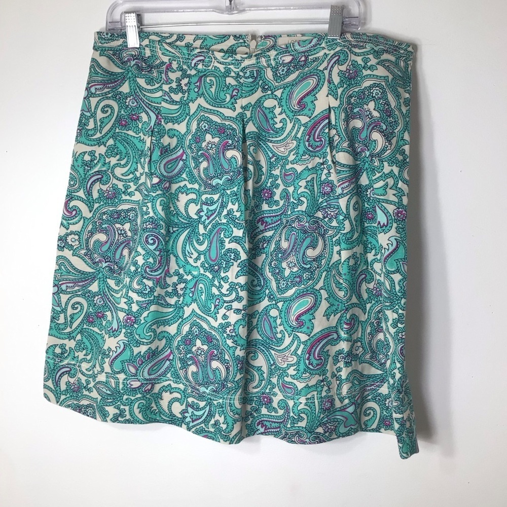 Loft skirt women 14 linen green floral paisley pleated